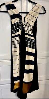 Mango Suit Black Scarf Neck Bow Striped Detail Shift Dress Size 6